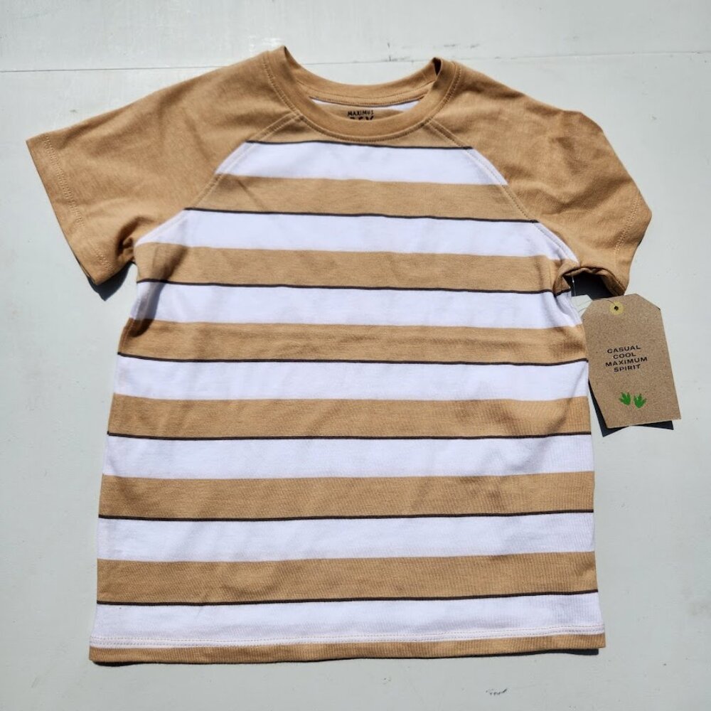 NEW Boy's Size 6 Stripped Shirt T-Shirt Tee Colorblock Beige White New with Tags
